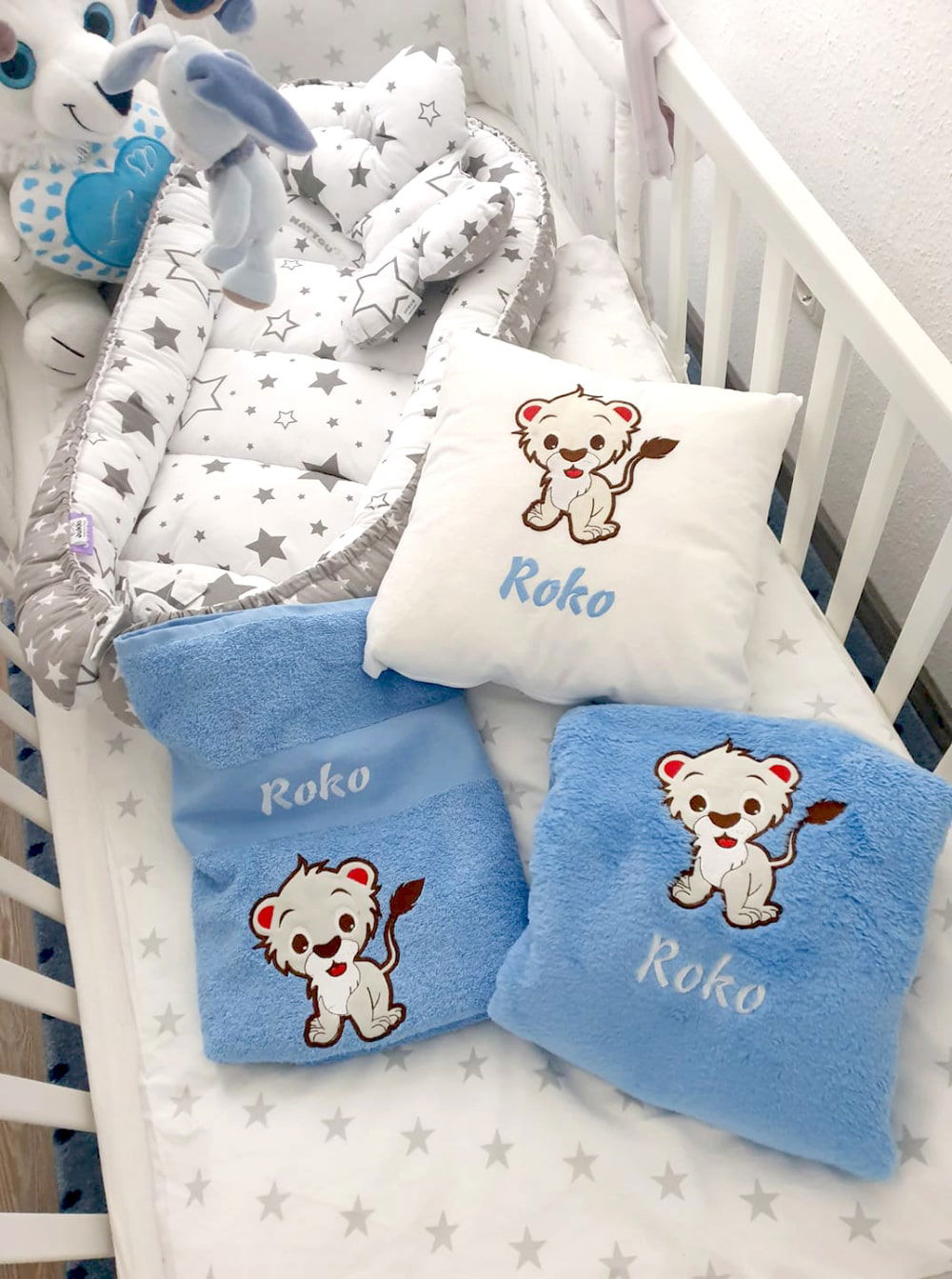 Personalized baby gift set Cushion blanket and towel with name