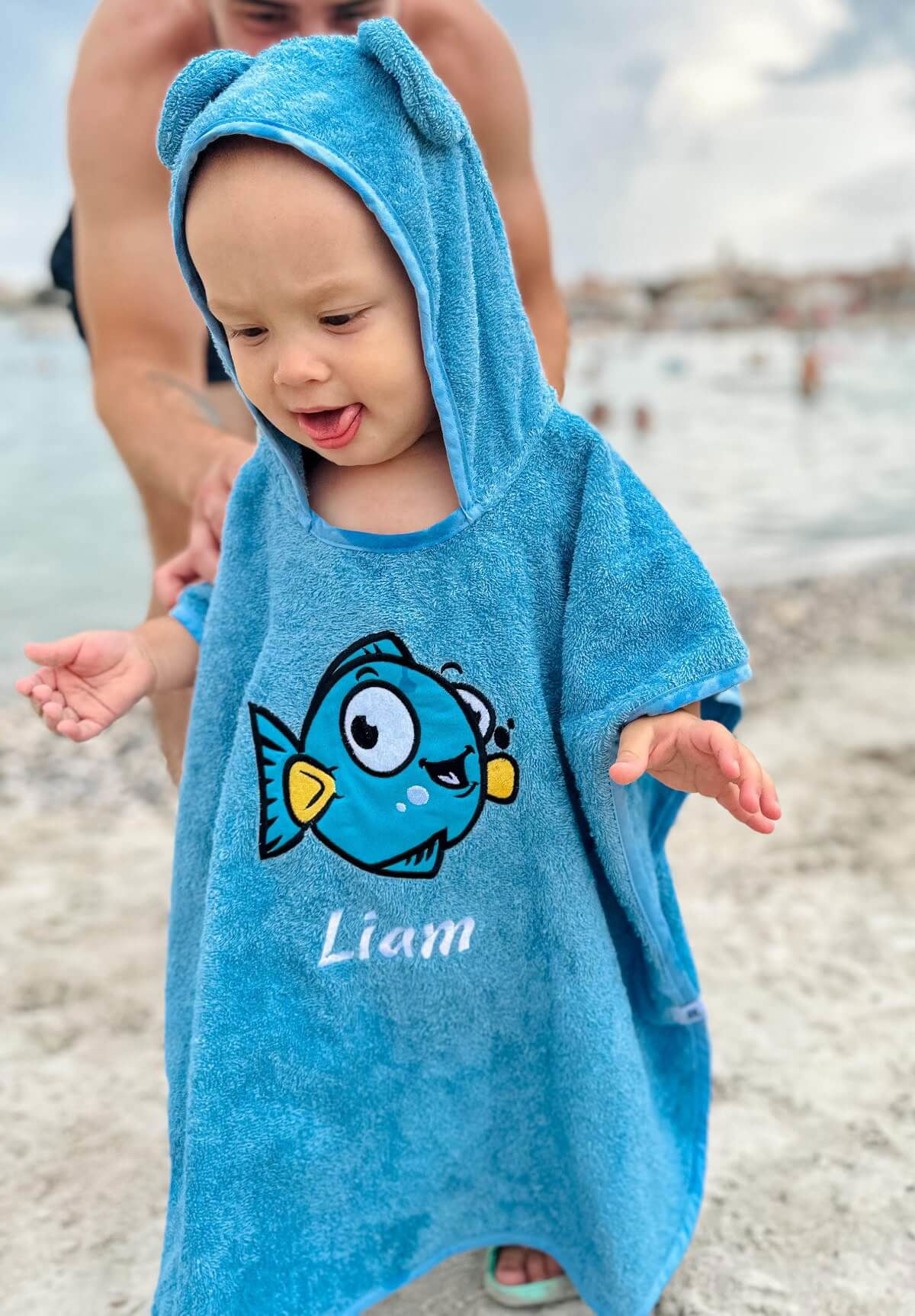Baby Liam with personalized poncho